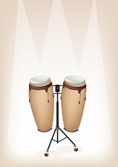 Fototapeta na wymiar Beautiful Congas with Stand on Brown Stage Background