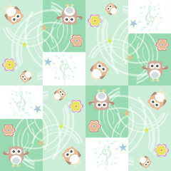Seamless flowers and owl pattern. vector background