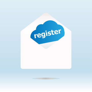 register word on blue cloud on open envelope