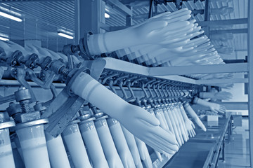 acrylonitrile butadiene gloves production line in a factory