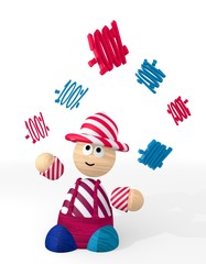 Fototapeta premium 3d graphic of a happy discount sign juggled by a clown