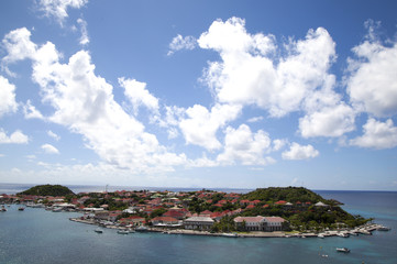 Aerial view of Gustavia Harbor at St Barts