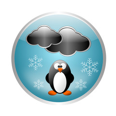 Snow button with penguin - Weather icon