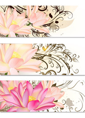 Business cards  set with lotus flowers and swirl ornament