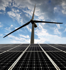 solar energy panels and wind turbine