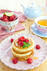 Pancakes with fresh berries for breakfast 