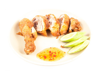 plenty fried chicken in white plate