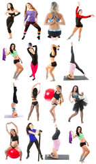 Young woman exercising collage - yoga,fitness,pilates,aerobics