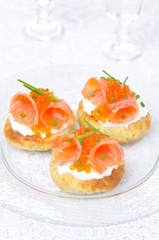appetizer - potato bun with salted salmon, red caviar