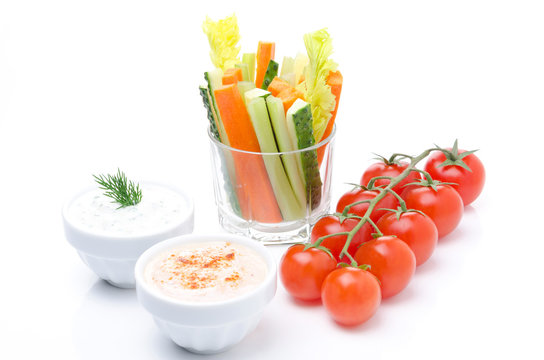 Assorted fresh vegetables (celery, cucumber and carrot)