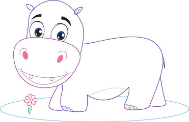 hippopotamus, river-horse, behemoth. cartoon. coloring