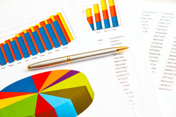 Business picture: pen and financial graphs