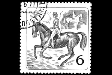 Equestrian sport on a postage stamp