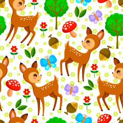 Fototapeta na wymiar seamless pattern with baby deer