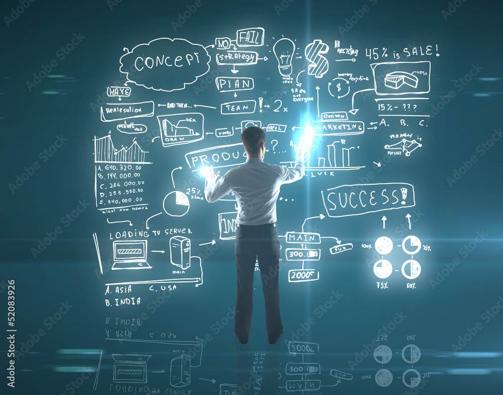 Aufkleber man pushing graph