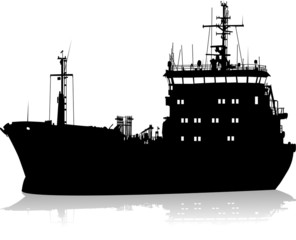 Silhouette of the sea cargo ship