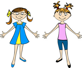 Hand drawn girls in cartoon style. Vector