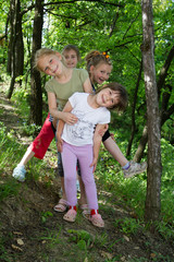 Group of little girls have a nice time together