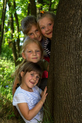Group of little girls have a nice time together