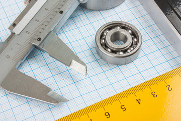 calipers, bearing and square