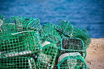 Lobster and Crab traps stack in a port