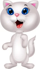 Foto op Plexiglas Schattige witte kat cartoon © tigatelu