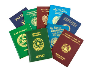 Different foreign passports isolated on white background