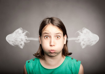 girl with smoke on her ears