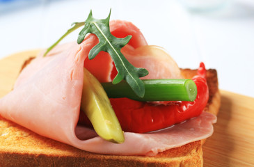 Toast with ham and pickles