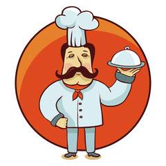 Vector cartoon character - chef cook with plate