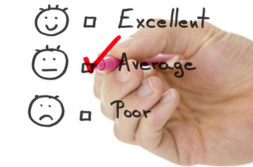 Customer service evaluation form with tick on average - obrazy, fototapety, plakaty