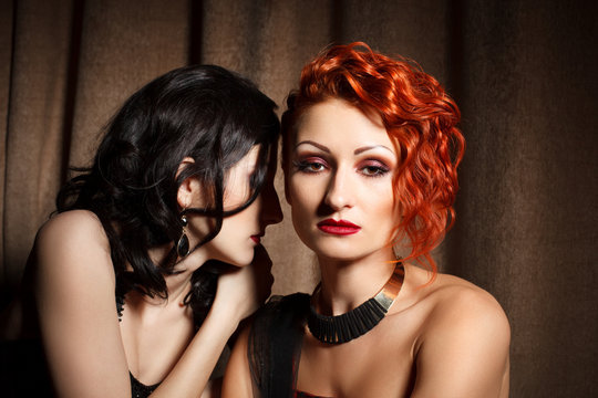 Two attractive women in hotel