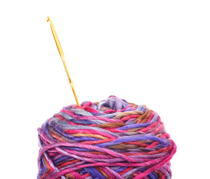 yarn ball with crochet on white background
