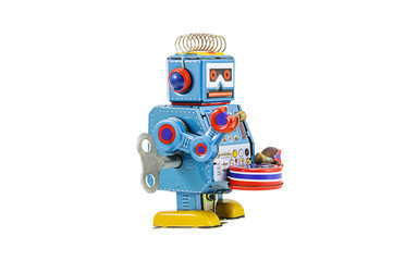 Retro robot toys isolated
