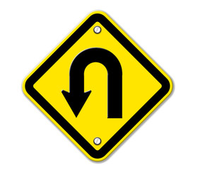 U-Turn Roadsign - Yellow road sign