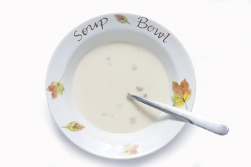 cream soup, white cream soup in bowl on white background