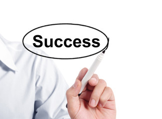 Business plan sign written on a glass by a hand holding