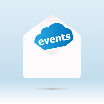 events word on blue cloud on envelope