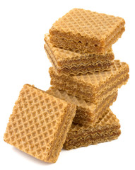 Wafers or honeycomb waffles isolated on white background