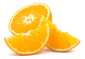 Cut orange fruit isolated on white background