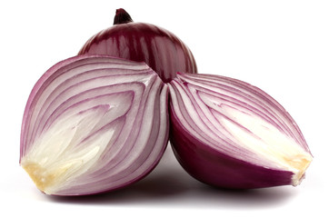 Red onion and fresh parsley isolated on white background