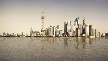 Shanghai landmark skyline of reminiscence at city landscape