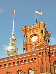 Fototapeta na wymiar Berlin City Hall (Rathaus) and TV Tower (Fernsehturm)