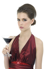 Portrait of beautiful woman with glass red wine