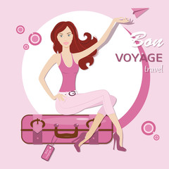 Young  woman and travel bag