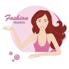 Beautiful young woman with long red hair .