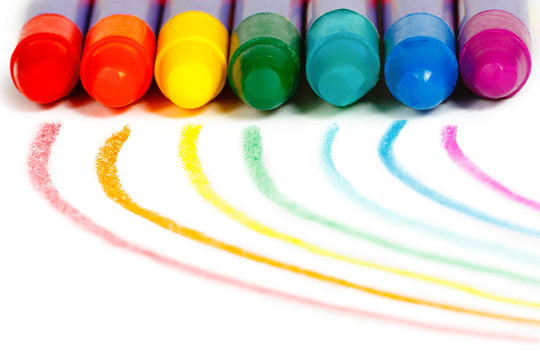 Rainbow, drawn in colored chalks, crayons