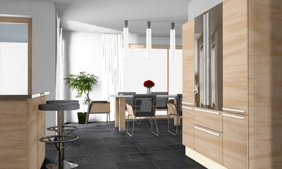 Küche mit offenem Esszimmer