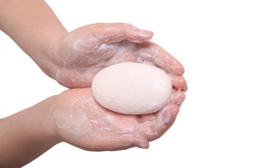 Sudsy hands with soap