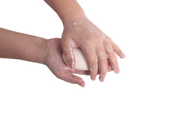 Fototapeta premium Sudsy hands with soap